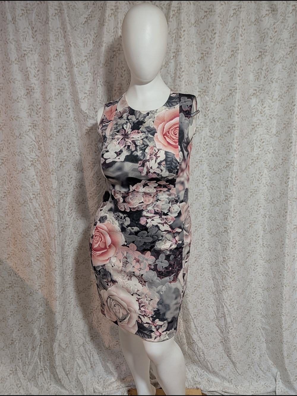 Calvin Klein Pink and Gray Floral Midi Sheath Dress